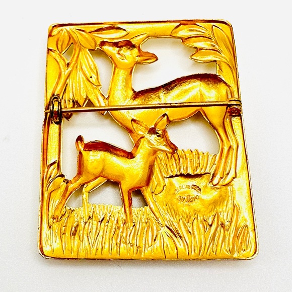 Antique Sterling Silver Coro Brooch Gold Vermeil Figural Deer Doe Fawn Pin - Picture 6 of 13